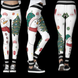 Festive Snögubbe & Julgran Mönster Helgdag Leggings