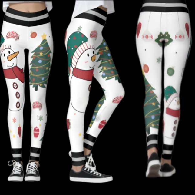 Festive Snögubbe & Julgran Mönster Helgdag Leggings (Skapare uppladdad)