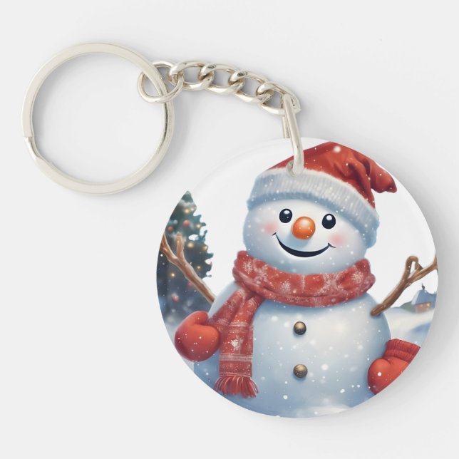 "Festive Snögubbe Keychain - julvibes (Framsidan)
