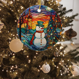 Festive Snögubbe-lagad glasjul Julgransprydnad Keramik