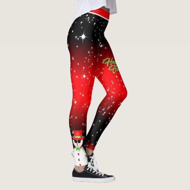 Festive Snögubbe på Black and Red Starry Helgdag Leggings (Höger)