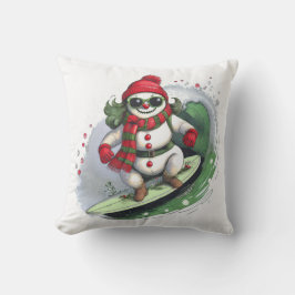 Festive Snögubbe Surfing the Helgdagars Pillow Kudde
