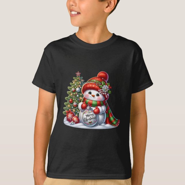 Festive Snögubbe & Träd Applique jul Sweatshi T Shirt (Framsida)