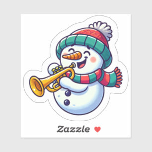 Festive Snögubbe Trumpeting Cheerfull Klistermärken