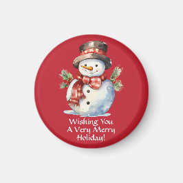 Festive Snögubbe Watercolor Helgdag Magnet
