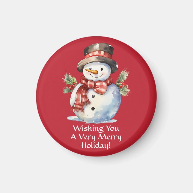 Festive Snögubbe Watercolor Helgdag Magnet (Framsidan)
