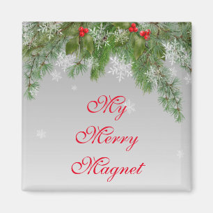 Festive Snowflake and Holly God jul Magnet