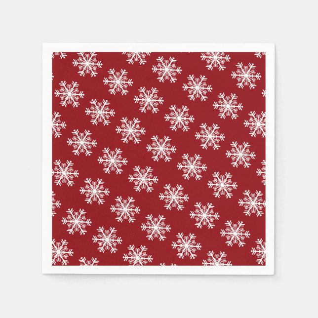 Festive Snowflake Red & White Pappersservett (Framsidan)
