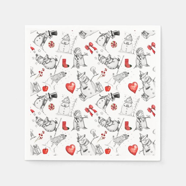 Festive snowman and holiday icons pattern pappersservett (Framsidan)