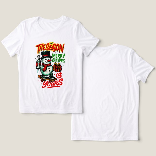 Festive Snowman Christmas Holiday Magic T Shirt (Design fram och bak)