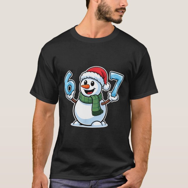 Festive Snowman Christmas Winter Cheer 67 Number  T Shirt (Framsida)