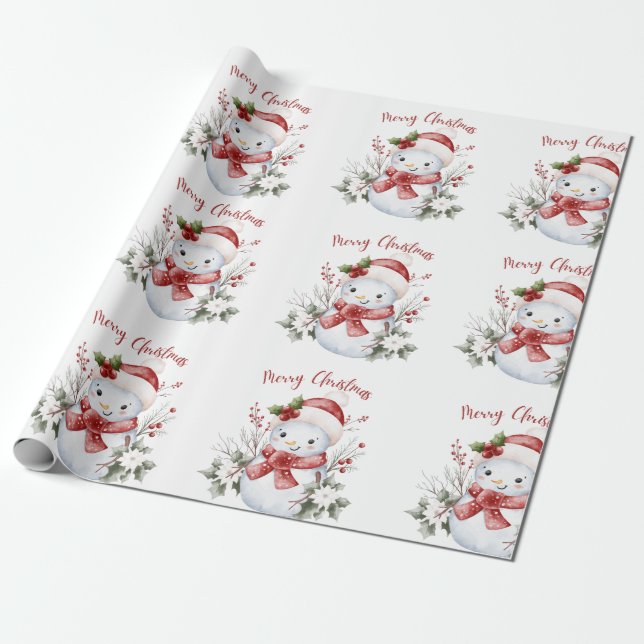 Festive Snowman Christmas Wrapping Paper Presentpapper (Utrullad)