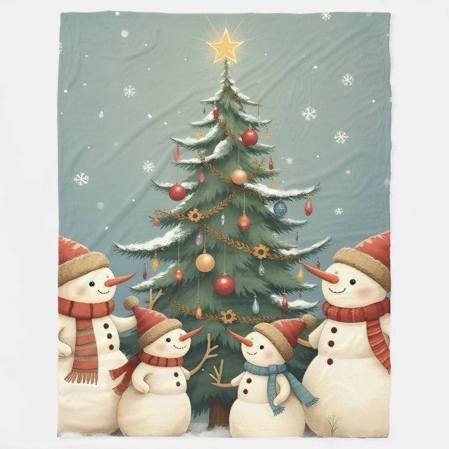 Festive Snowman Family Christmas Collection Fleecefilt (Framsidan)