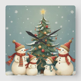 Festive Snowman Family Christmas Collection Fyrkantig Klocka