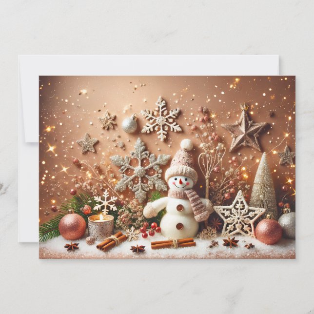 Festive Snowman with Glittery Christmas Stars Inbjudningar (Framsida)