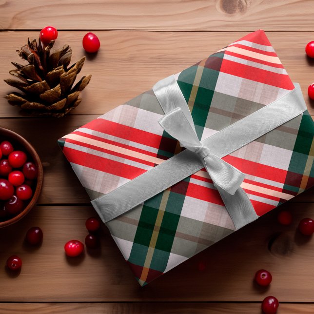 Festive Snyggt Candy cane Red Grönt Play Mönster Presentpapper (Festive Stylish Candy Cane Red Green Plaid Pattern Wrapping Paper)