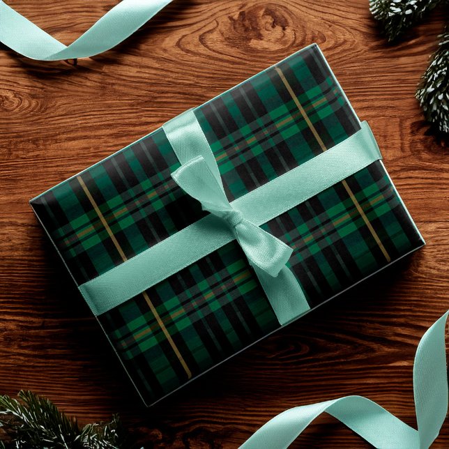 Festive Snyggt Mörk Forest Grönt Play Mönster Presentpapper (Festive Stylish Dark Forest Green Plaid Pattern Wrapping Paper)