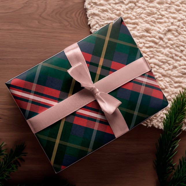 Festive Snyggt Mörk Red & Grönt Play Mönster Presentpapper (Festive Stylish Dark Red & Green Plaid Pattern Wrapping Paper)