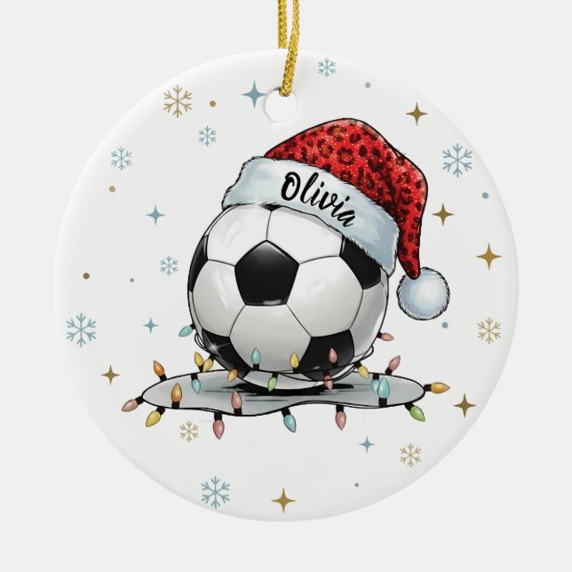 Festive Soccer Ball Holiday Design  Julgransprydnad Keramik (Framsidan)