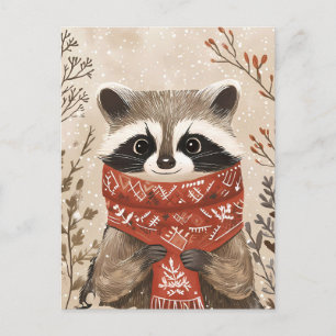 Festive, söt Racoon-jul Hälsning Vykort