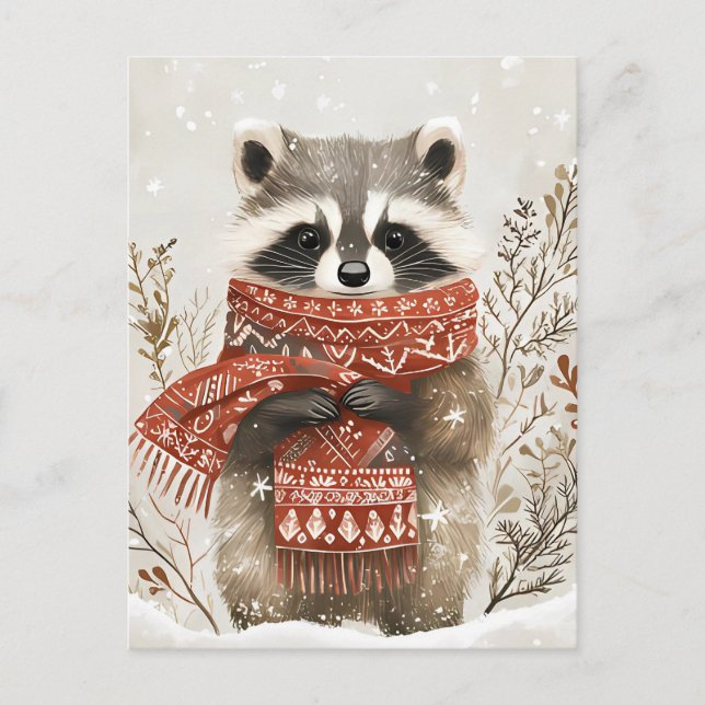 Festive, söt Racoon-jul Hälsning Vykort (Framsida)