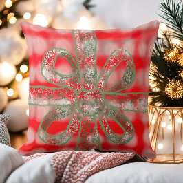 Festive, söt, rödvit grått-grönt-båge kudde