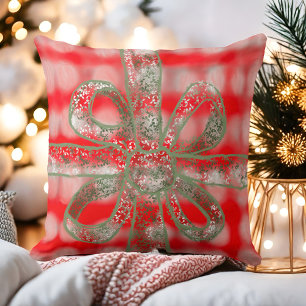 Festive, söt, rödvit grått-grönt-båge kudde