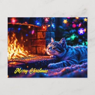 Festive sovande katt - färgad djurälskare konst vykort