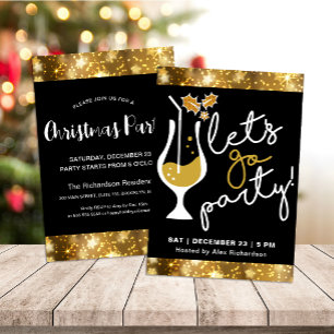 Festive Sparkling Guld Fireworks jul Party Inbjudningar