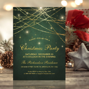 Festive Sparkling Guld String Ljus Grönt Party Inbjudningar