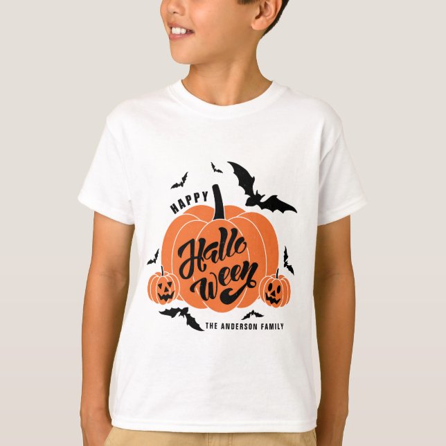 Festive Spooky Pumpkins Happy halloween T Shirt (Framsida)