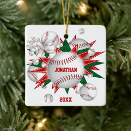 Festive Sport Red grönt baseball softball blowout Julgransprydnad Keramik