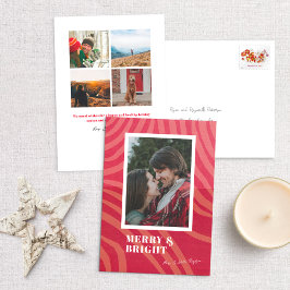 Festive Squigel Rand Red Photo Helgdag Card Julkort
