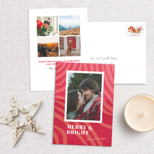 Festive Squigel Rand Red Photo Helgdag Card Julkort