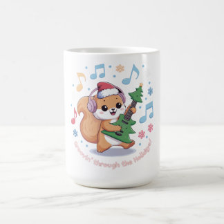 Festive Squirrel som spelar Guitar omgiven av Snö Kaffemugg