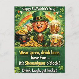 Festive St. Patrick's Day Leprechaun Greeting Vykort