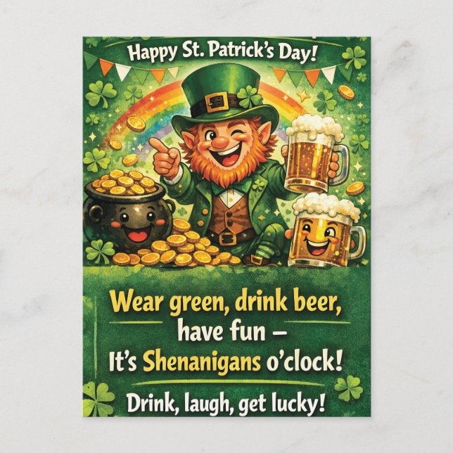 Festive St. Patrick's Day Leprechaun Greeting Vykort (Framsida)
