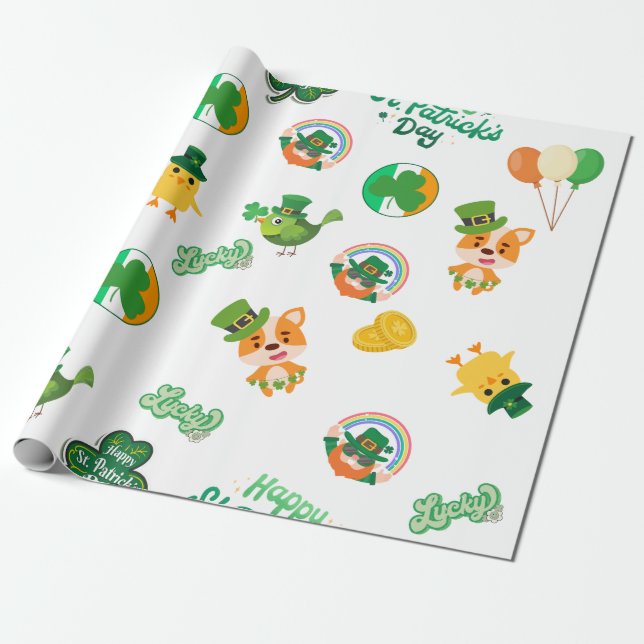 Festive St. Patrick's Day Wrapping Papper Presentpapper (Utrullad)