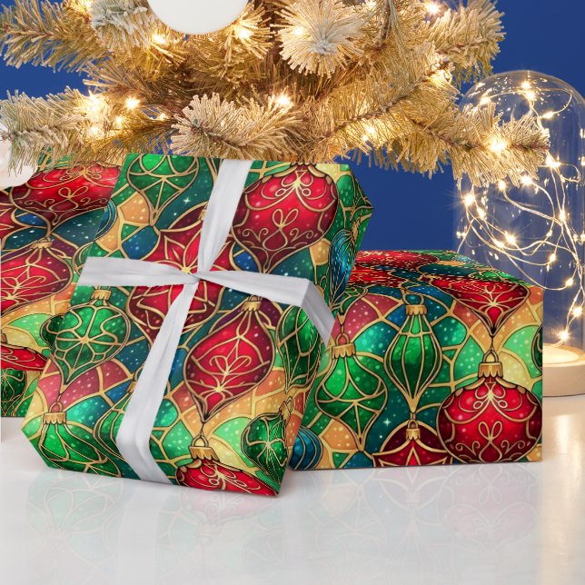 Festive Stained Glass Ornament Pattern Presentpapper (Helgdagar)