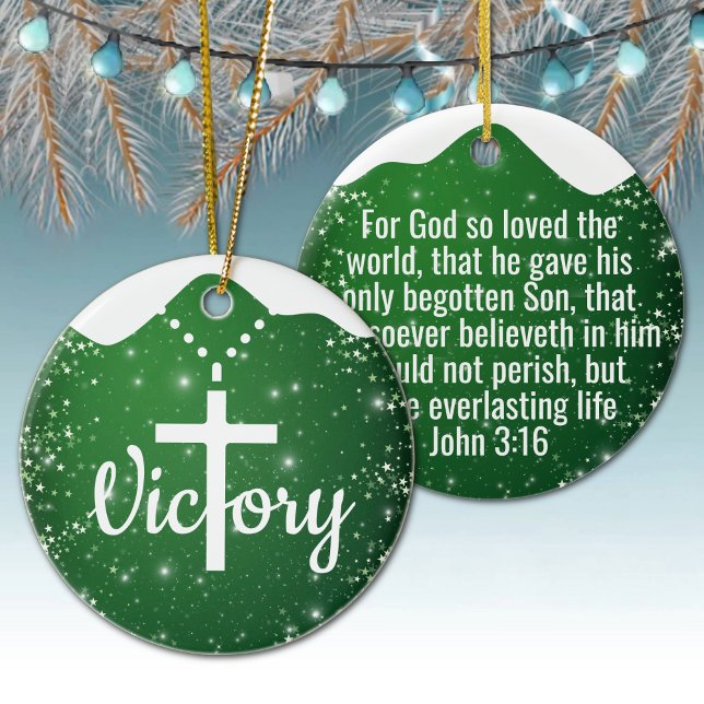 Festive Starry Green Devotional Holy Spirit  ⛪️ 🎄 Julgransprydnad Keramik (Custom festive starry green ornament devotional holy spirit beaded cross necklace hanging decor 🎄✞)