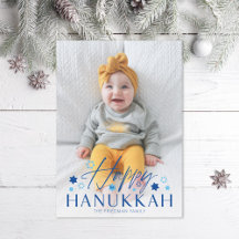Festive Starry Lycklig Hanukkah Blue Photo
