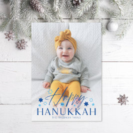 Festive Starry Lycklig Hanukkah Blue Photo Julkort