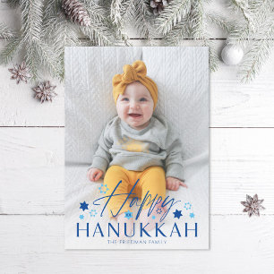 Festive Starry Lycklig Hanukkah Blue Photo Julkort