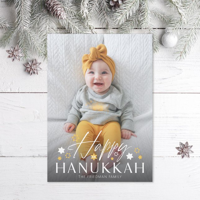 Festive Starry Lycklig Hanukkah Photo Julkort (Skapare uppladdad)