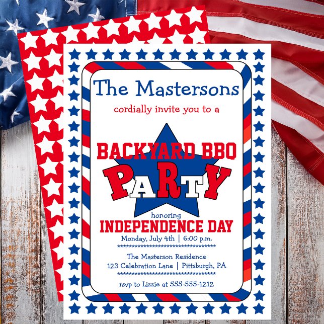 Festive Stars och stripes Patriotic juli 4:e BBQ Inbjudningar (Festive Stars and Stripes Patriotic July 4th BBQ Invitation - Print | Digital Download)