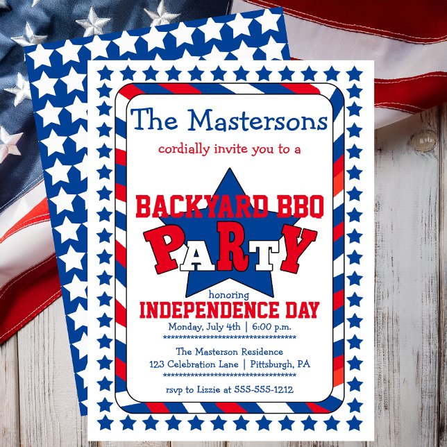 Festive Stars och stripes Patriotic juli 4:e BQ I Inbjudningar (Festive Stars and Stripes Patriotic July 4th BBQ Invitation - Print | Digital Download)