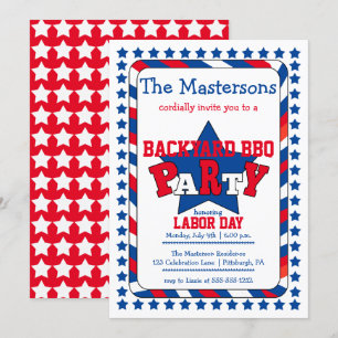 Festive Stars och stripes Patriotic Labour Day BBQ Inbjudningar