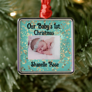 Festive Stars Personlig 1:a Baby Photo Julgransprydnad Metall