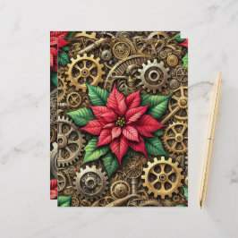 Festive Steampunk Clockwork Gears med Poinsettia