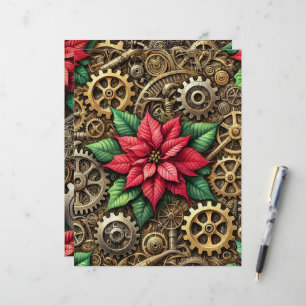 Festive Steampunk Clockwork Gears med Poinsettia
